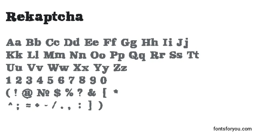 Rekaptcha Font – alphabet, numbers, special characters