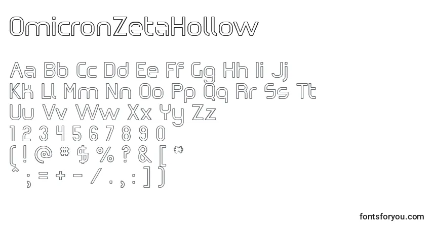 Schriftart OmicronZetaHollow – Alphabet, Zahlen, spezielle Symbole