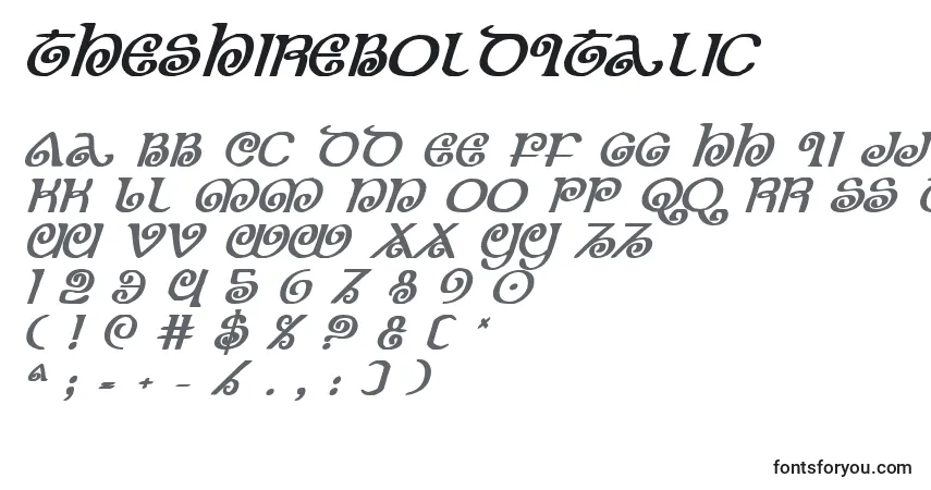 A fonte TheShireBoldItalic – alfabeto, números, caracteres especiais