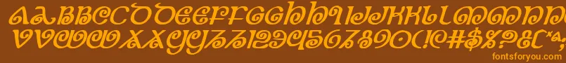 Weitere Informationen zur TheShireBoldItalic-Schriftart TheShireBoldItalic-Schriftart – Orangefarbene Schriften auf braunem Hintergrund
