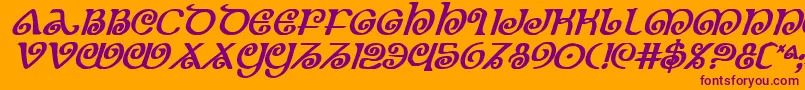 TheShireBoldItalic-Schriftart – Violette Schriften auf orangefarbenem Hintergrund