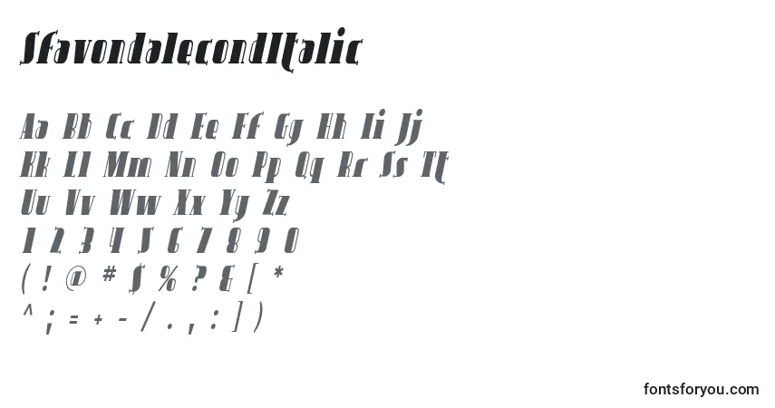 SfavondalecondItalicフォント–アルファベット、数字、特殊文字