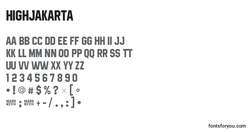 Czcionka Highjakarta – alfabet, cyfry, specjalne znaki