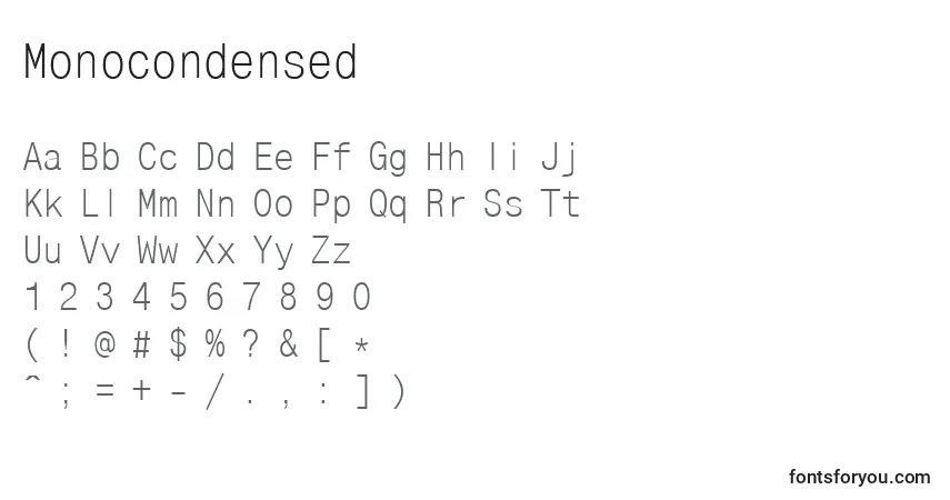 A fonte Monocondensed – alfabeto, números, caracteres especiais