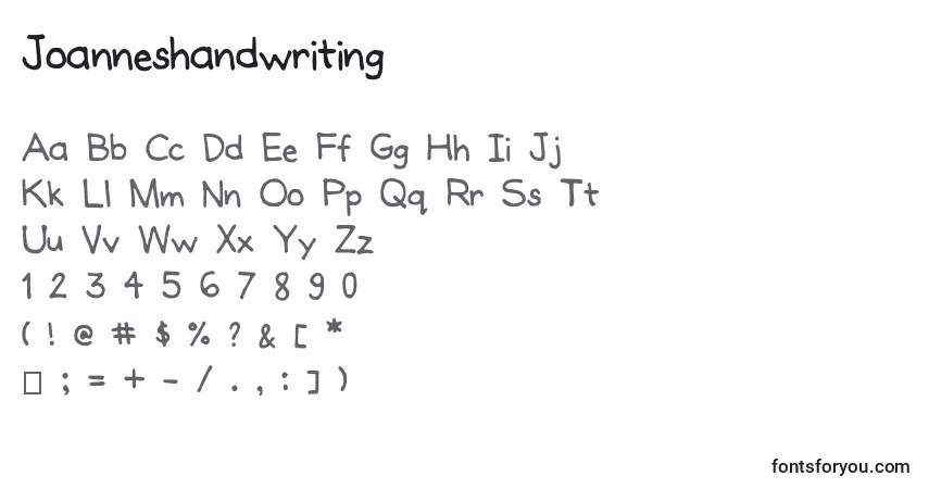 Czcionka Joanneshandwriting – alfabet, cyfry, specjalne znaki