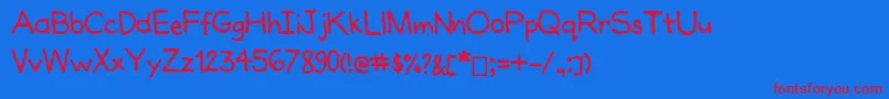 Czcionka Joanneshandwriting – czerwone czcionki na niebieskim tle
