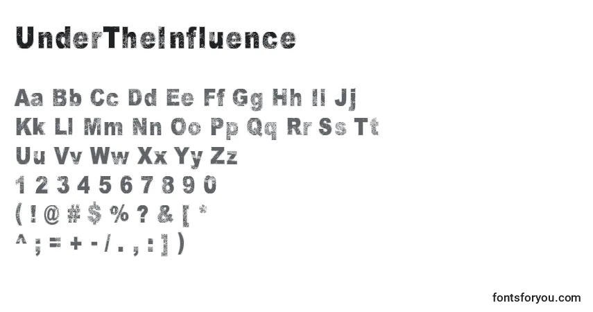 Czcionka UnderTheInfluence – alfabet, cyfry, specjalne znaki