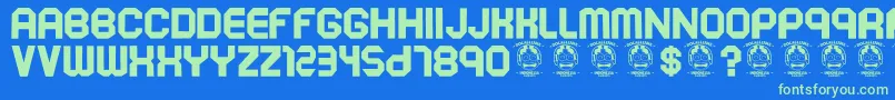 More about Soekarnohatta Font Soekarnohatta Font – Green Fonts on Blue Background