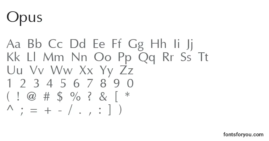 Czcionka Opus – alfabet, cyfry, specjalne znaki