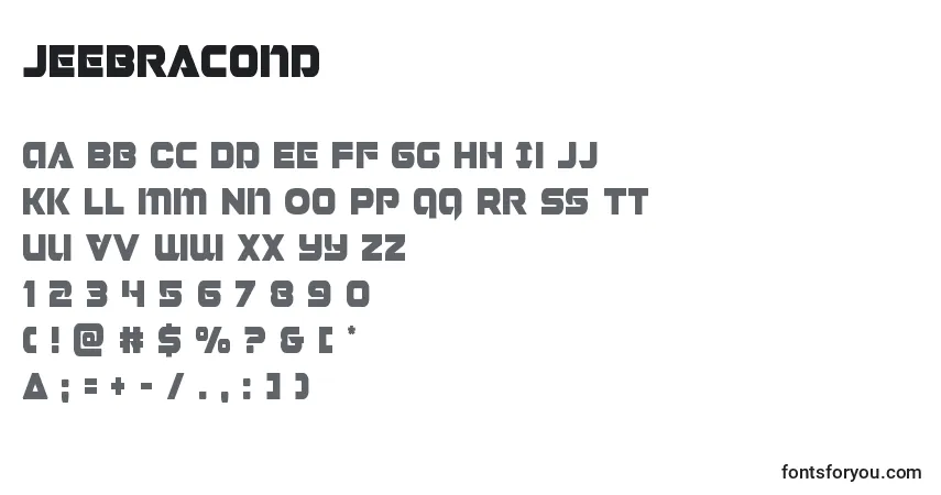 Schriftart Jeebracond – Alphabet, Zahlen, spezielle Symbole