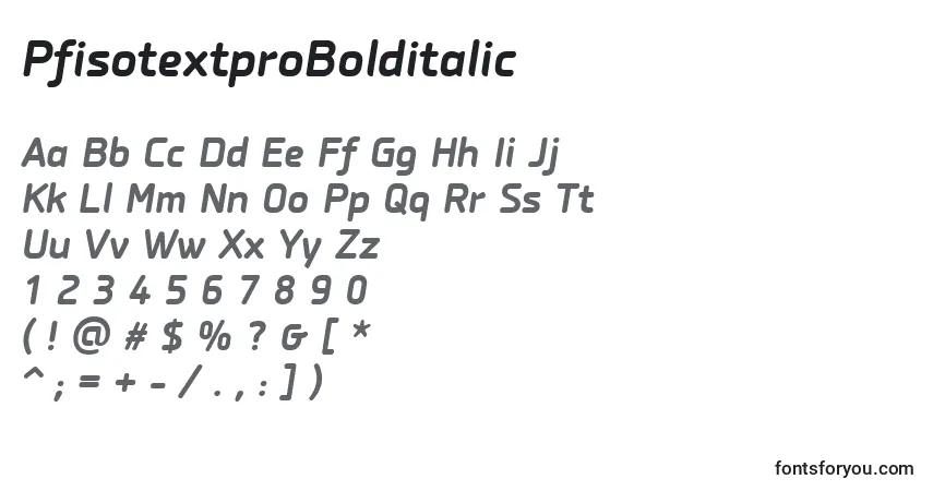 Czcionka PfisotextproBolditalic – alfabet, cyfry, specjalne znaki