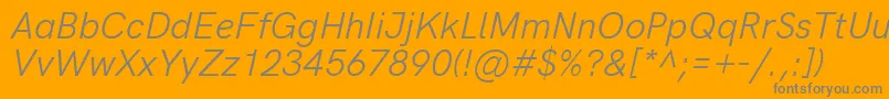 HkgroteskLegacyitalic-Schriftart – Graue Schriften auf orangefarbenem Hintergrund