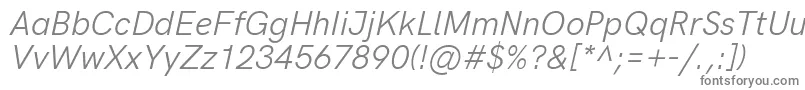 HkgroteskLegacyitalic-fontti – harmaat kirjasimet valkoisella taustalla