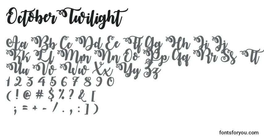 Шрифт OctoberTwilight – алфавит, цифры, специальные символы