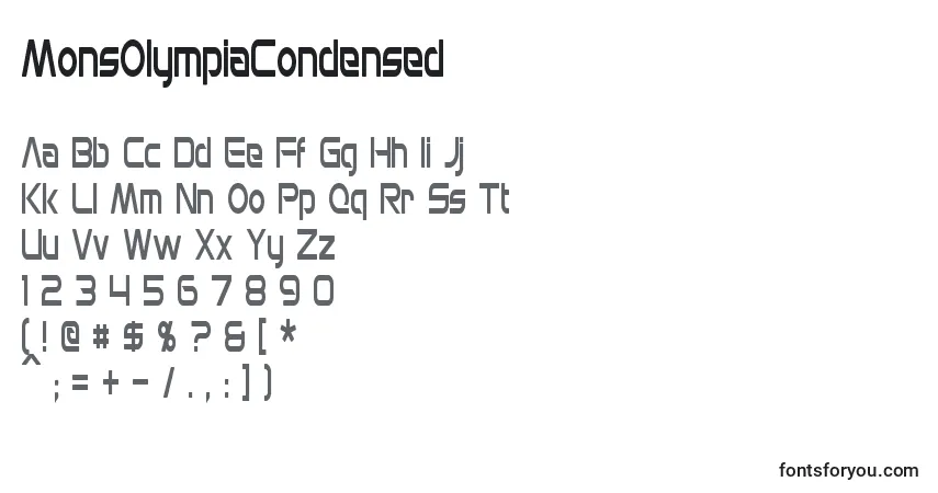 Czcionka MonsOlympiaCondensed – alfabet, cyfry, specjalne znaki