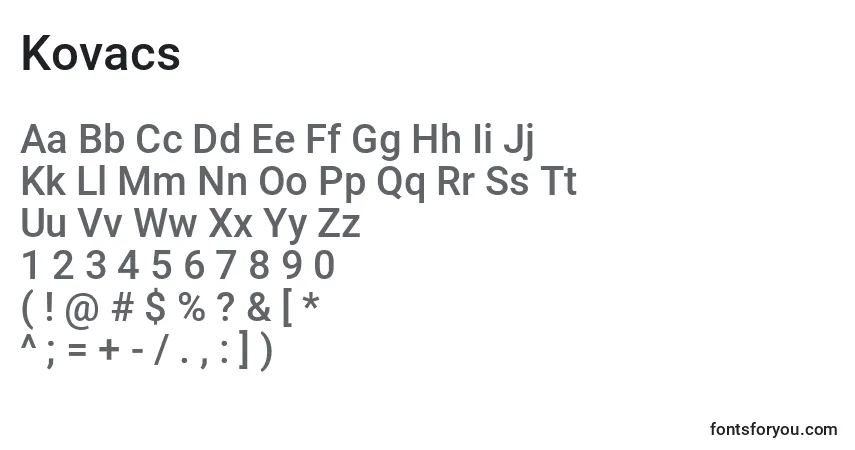 A fonte Kovacs – alfabeto, números, caracteres especiais