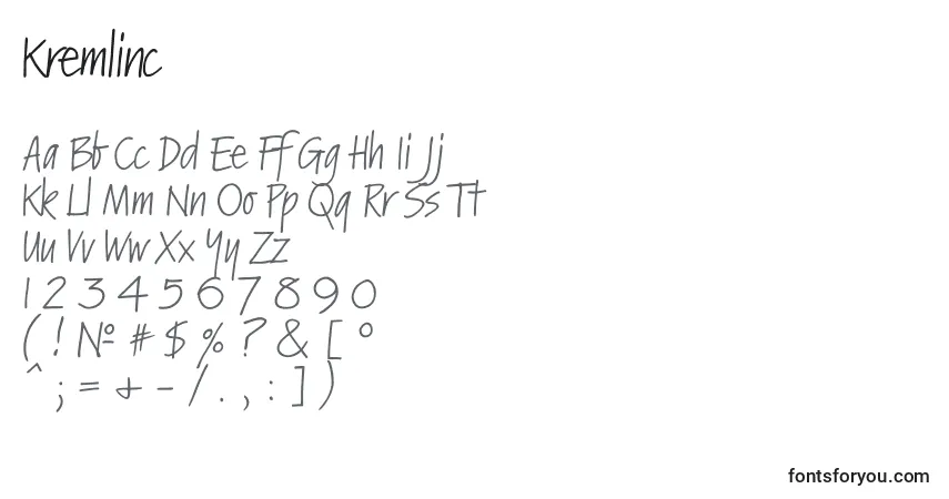 Czcionka Kremlinc – alfabet, cyfry, specjalne znaki