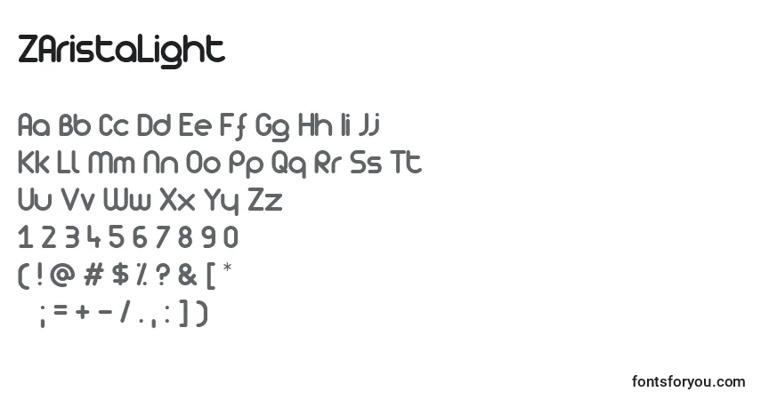 Czcionka ZAristaLight – alfabet, cyfry, specjalne znaki