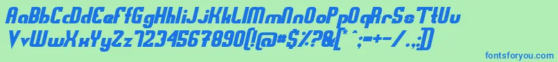 SwedenFunkisStraightoblique-Schriftart – Blaue Schriften auf grünem Hintergrund