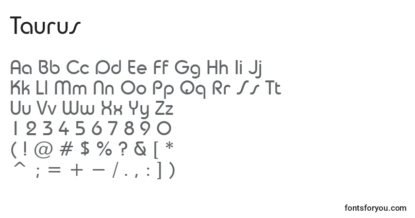 Czcionka Taurus – alfabet, cyfry, specjalne znaki