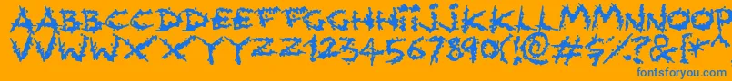 Splatlings-Schriftart – Blaue Schriften auf orangefarbenem Hintergrund