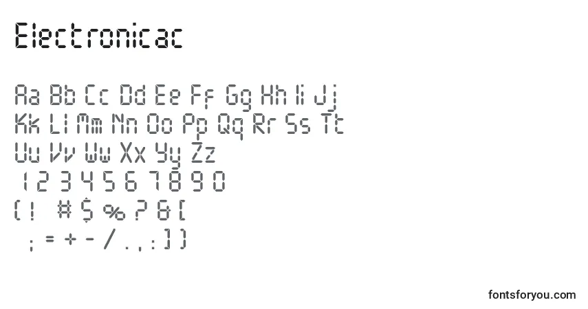 Czcionka Electronicac – alfabet, cyfry, specjalne znaki