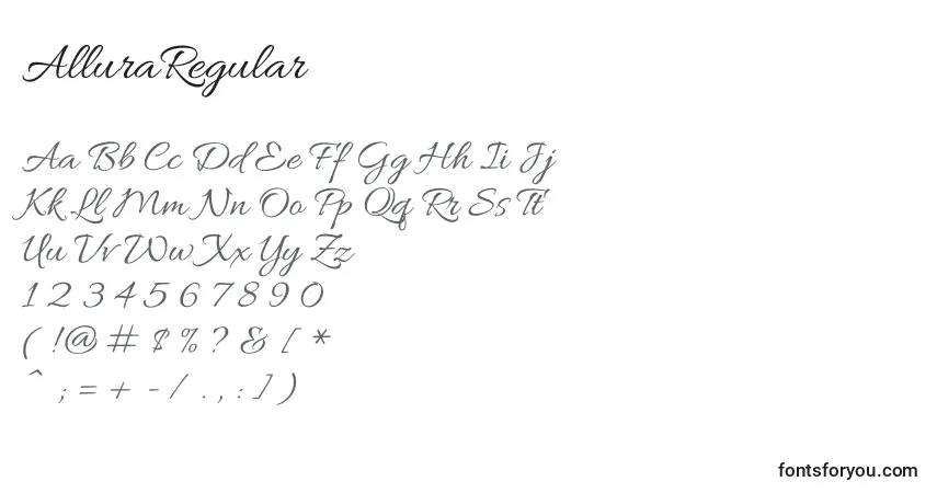 Шрифт AlluraRegular – алфавит, цифры, специальные символы