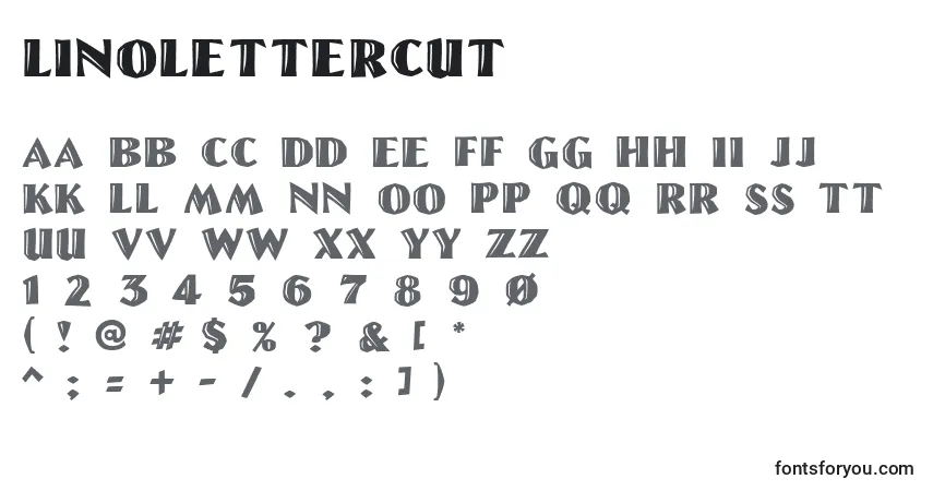 Linolettercut-fontti – aakkoset, numerot, erikoismerkit
