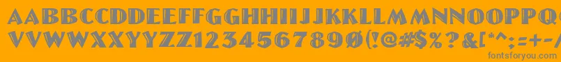 Linolettercut-Schriftart – Graue Schriften auf orangefarbenem Hintergrund