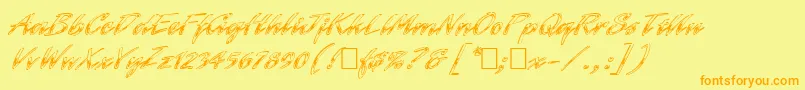 Hrom-Schriftart – Orangefarbene Schriften auf gelbem Hintergrund