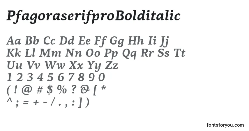 A fonte PfagoraserifproBolditalic – alfabeto, números, caracteres especiais