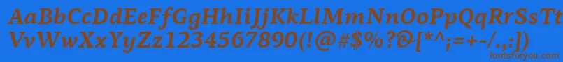 フォントPfagoraserifproBolditalic – 茶色の文字が青い背景にあります。