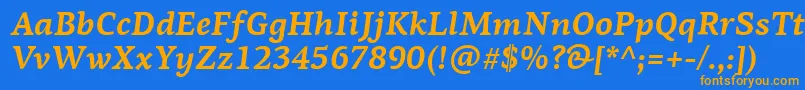 フォントPfagoraserifproBolditalic – オレンジ色の文字が青い背景にあります。