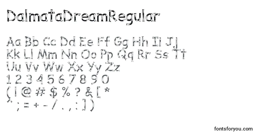 A fonte DalmataDreamRegular – alfabeto, números, caracteres especiais