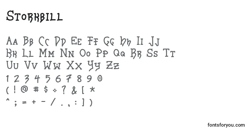 A fonte Storkbill – alfabeto, números, caracteres especiais