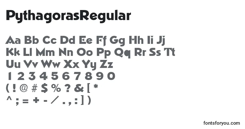 A fonte PythagorasRegular – alfabeto, números, caracteres especiais