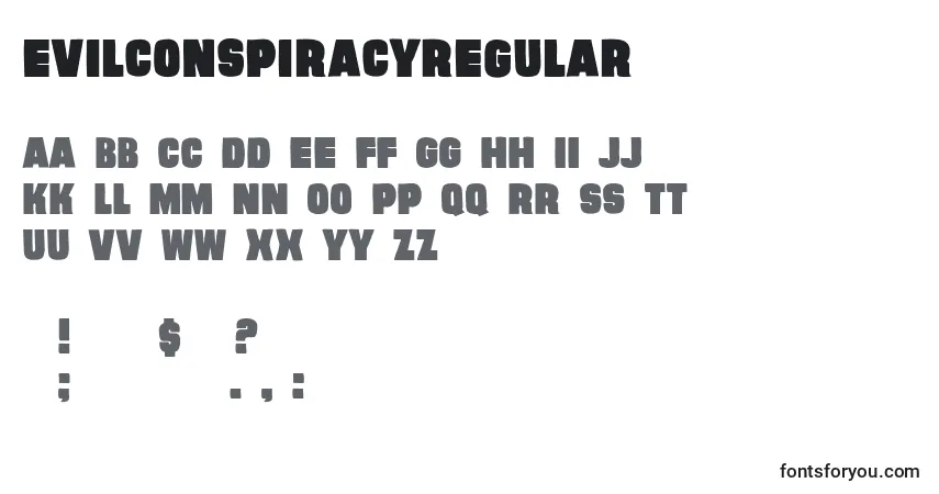 Czcionka EvilConspiracyRegular – alfabet, cyfry, specjalne znaki