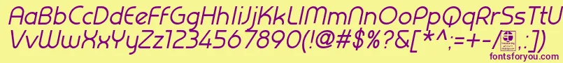 PrestijItalicDemo Font – Purple Fonts on Yellow Background