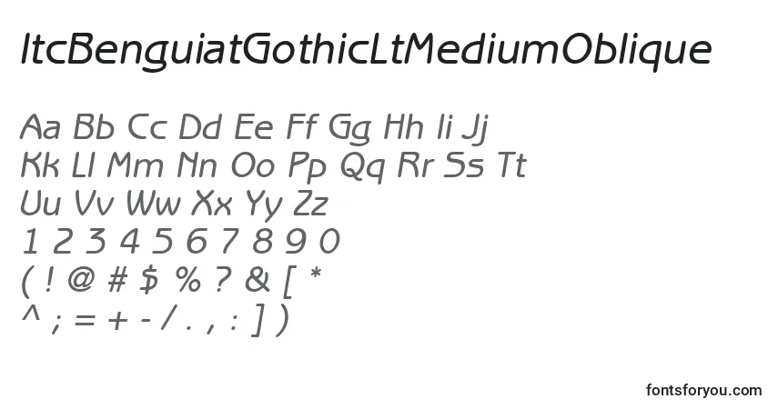 Czcionka ItcBenguiatGothicLtMediumOblique – alfabet, cyfry, specjalne znaki