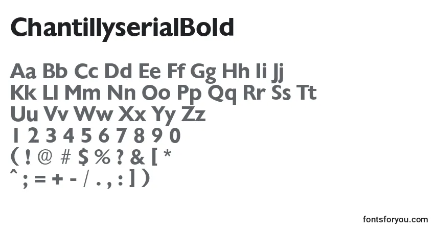 Czcionka ChantillyserialBold – alfabet, cyfry, specjalne znaki