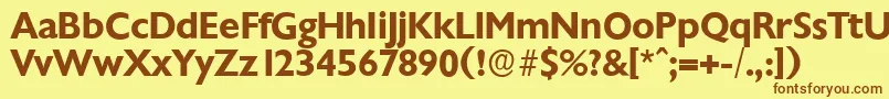 フォントChantillyserialBold – 茶色の文字が黄色の背景にあります。