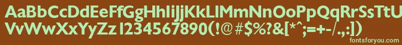 フォントChantillyserialBold – 緑色の文字が茶色の背景にあります。