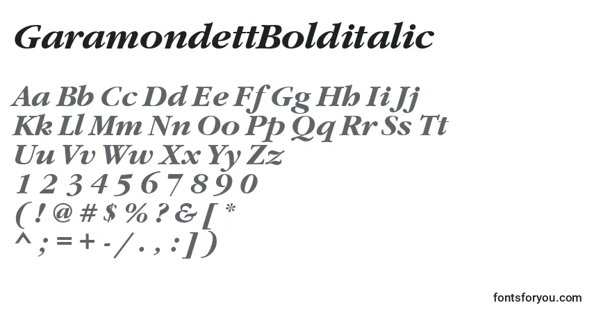 A fonte GaramondettBolditalic – alfabeto, números, caracteres especiais