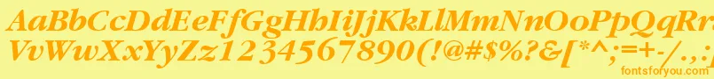 Saiba mais sobre a fonte GaramondettBolditalic Fonte GaramondettBolditalic – fontes laranjas em um fundo amarelo