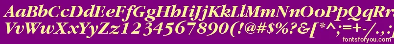 Fonte GaramondettBolditalic – fontes amarelas em um fundo roxo