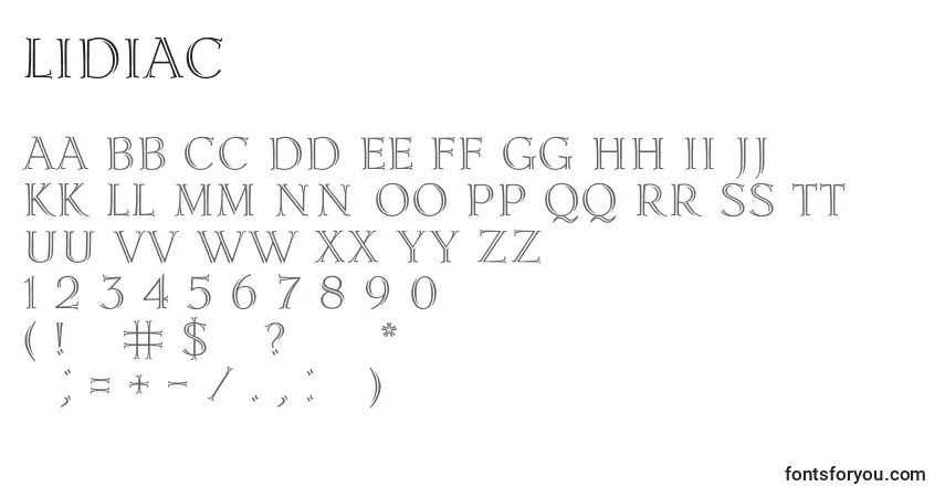 Czcionka Lidiac – alfabet, cyfry, specjalne znaki