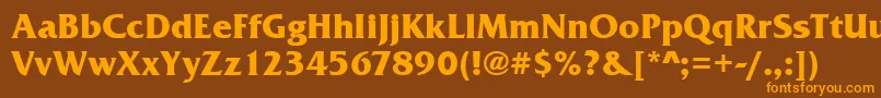 FrizquaitcteeBold-Schriftart – Orangefarbene Schriften auf braunem Hintergrund