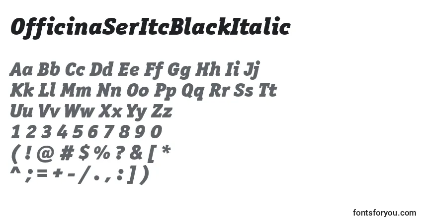 Шрифт OfficinaSerItcBlackItalic – алфавит, цифры, специальные символы