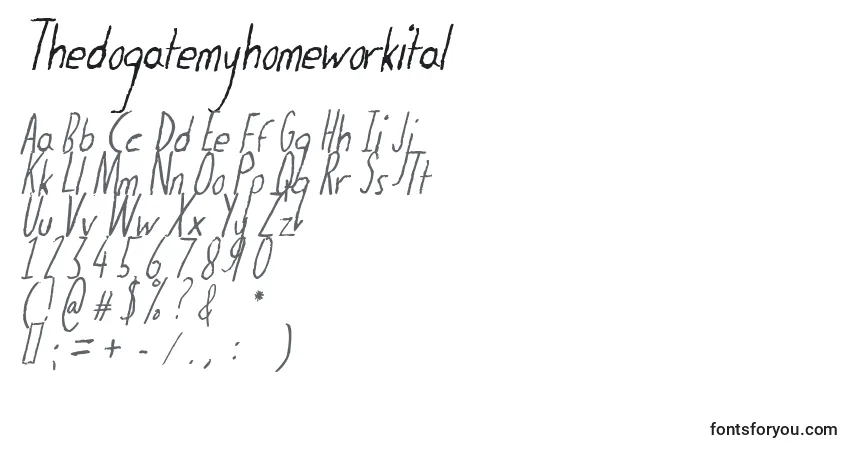 Czcionka Thedogatemyhomeworkital – alfabet, cyfry, specjalne znaki