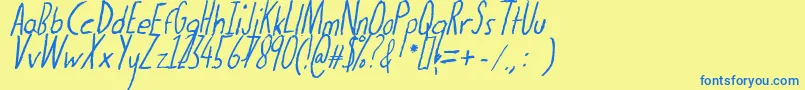 Thedogatemyhomeworkital-Schriftart – Blaue Schriften auf gelbem Hintergrund
